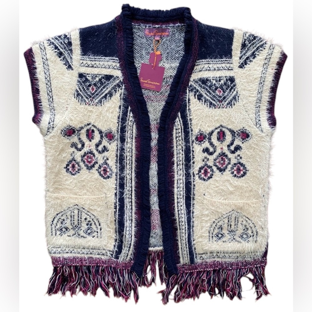 NWT sweet sinammon fringed cap sleeve cardigan sweater
